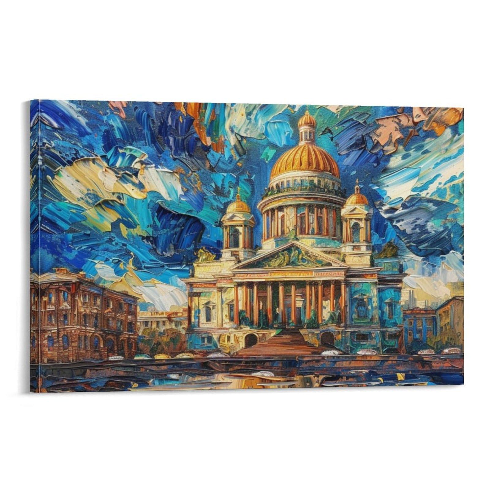 CPLVKWRQJ Castle Individual Cathedral in Van Gogh Style Wall Art Decor - Kitchen Removable Canvas Wall Art Multi-Purpose Focal Point 20x30inch(50x75cm)