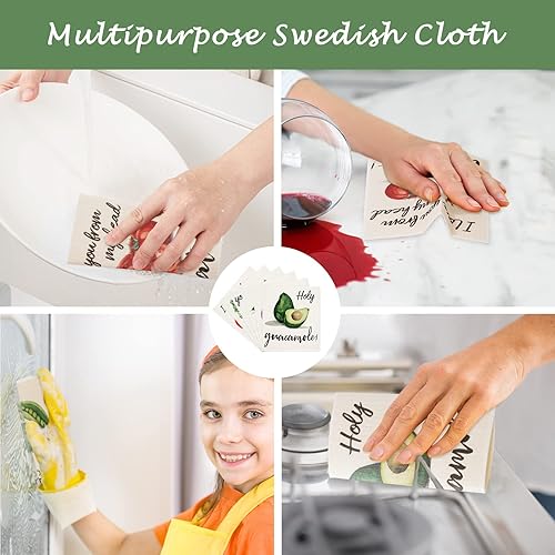 Miniatura 5 de Whaline 6 paños de cocina suecos de verduras coloridas y vegetales, toallas de cocina de algodón reutilizables para Navidad, cosecha de otoño,
