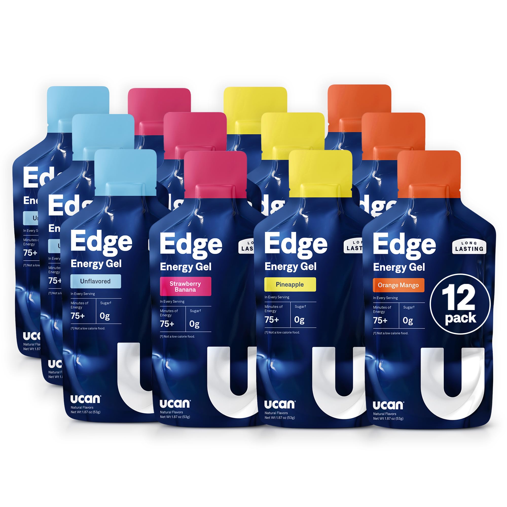 UCANEdge Energy Gel Shots, Variety Pack (12, 2 Ounce Packets) for Running, Training, Workouts, Fitness, Cycling, Crossfit | Sugar-Free, Vegan, & Keto Friendly Energy
