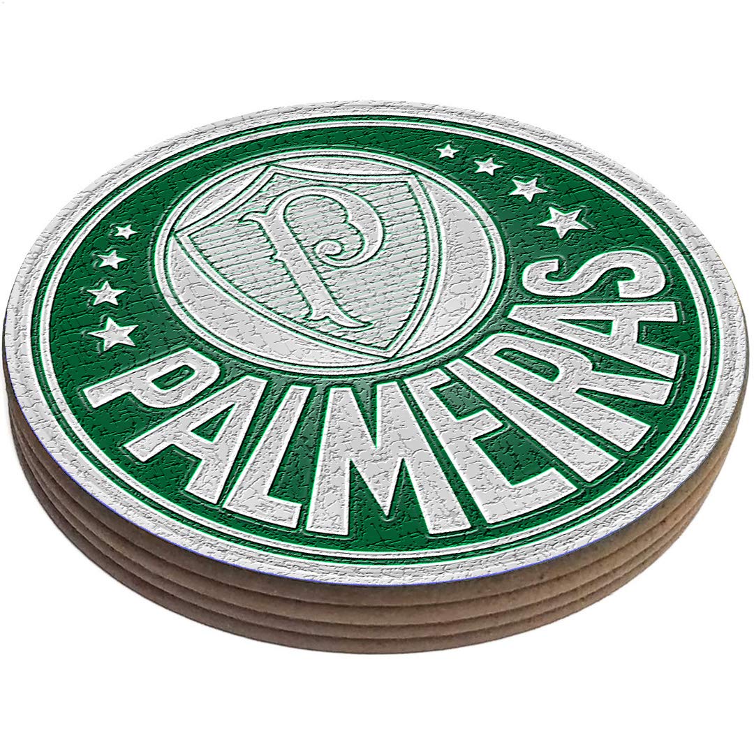 Set of Four Round Wood Coasters Glossy Brasil Brasileirao Futebol Soccer League