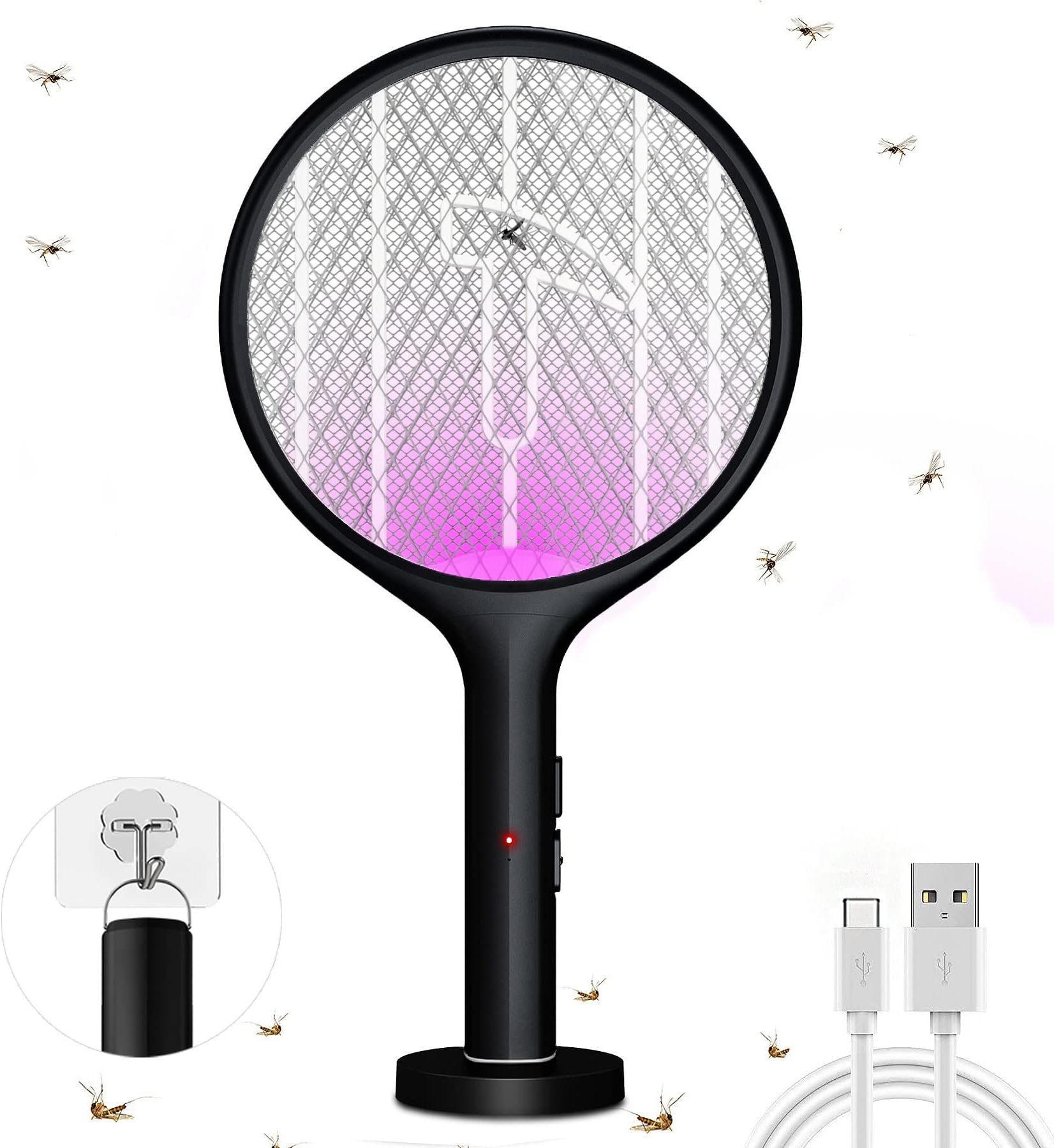 GooQand 4000V Raquette Électrique Anti-Moustiques Avec Base Recharge USB - Intérieur Extérieur
