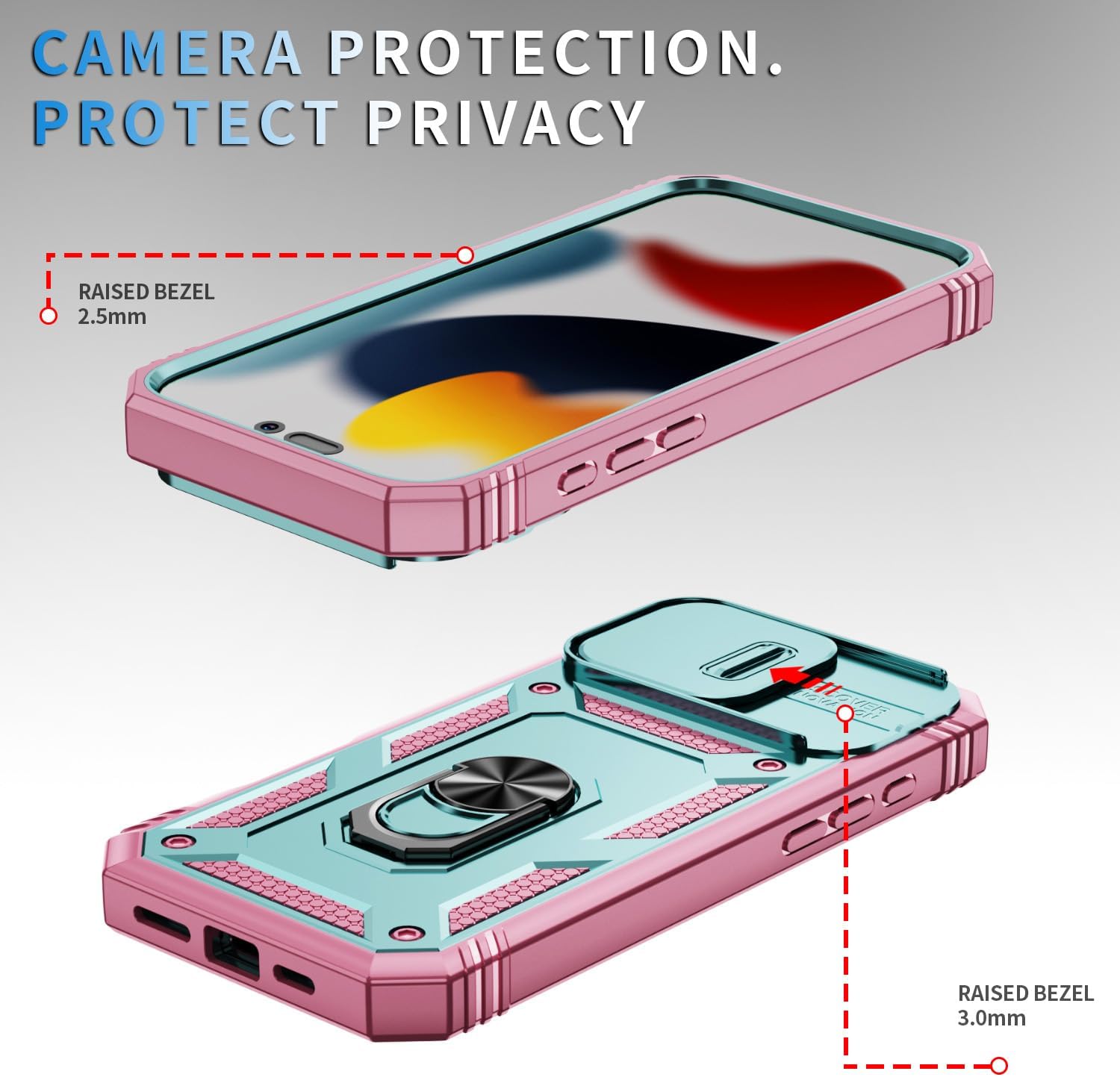 Case Compatible with iPhone 16 Pro Max, Shockproof Impact Resistant with Slide Lens Protective Cover Case for iPhone 16 Pro Max 6.9 inch (Pink Green) - Image 4