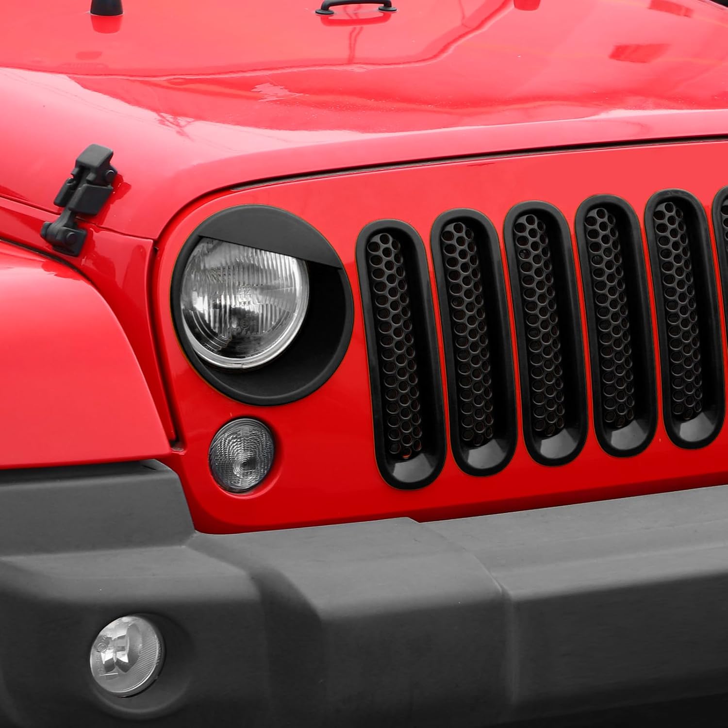 RT-TCZ Front Grille Mesh Inserts Headlight Cover Clip-in Grill Bezels Trim Decoration Exterior Accessories Compatible with Jeep Wrangler JK JKU 2007-2017,Black
