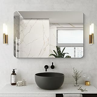 Comprar Espejo de pared rectangular, 61 x 91 cm, sin marco, espejo de baño con esquinas redondeadas, espejo rectangular para baño, dormitorio, salón, colgante horizontal o vertical