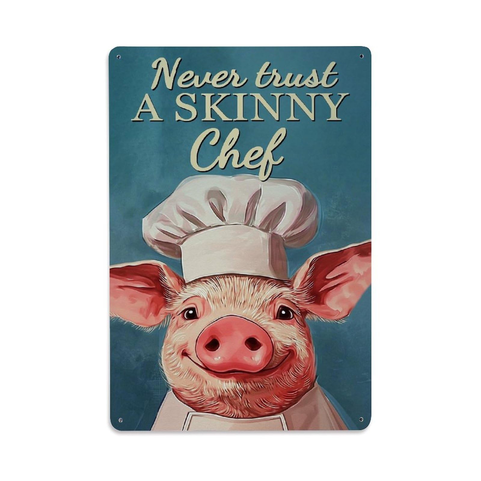 Jdfenggu Vintage Pig Chef Hat Smiling Blue Background Retro Metal Tin Sign, Decor Art Poster For Bar, Home, Man Cave, Kitchen, Laundry Room Gift 8X12inch