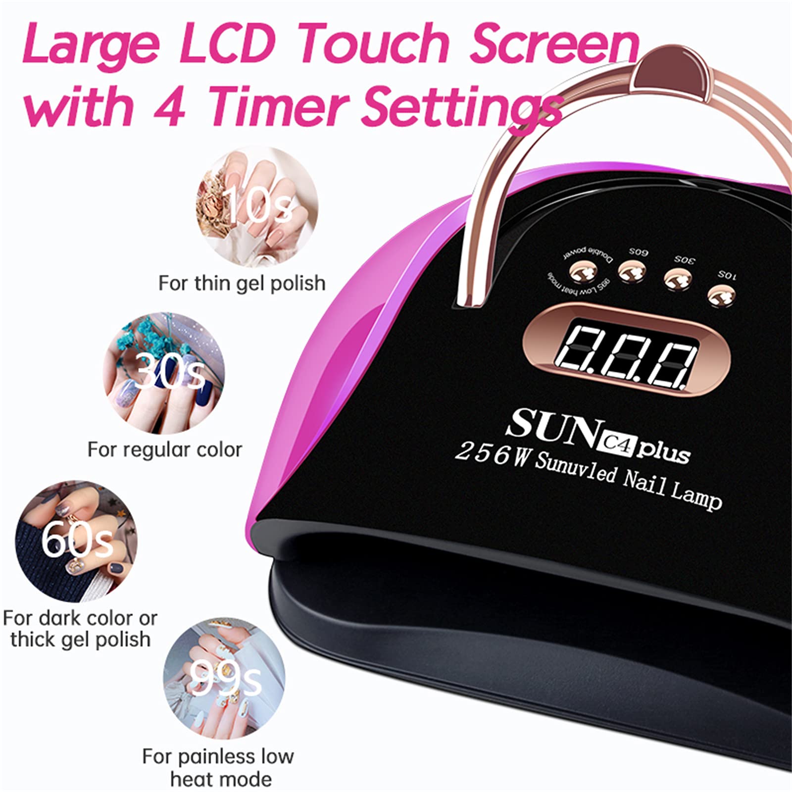 Lampada per Unghie UV LED 256W Luce per Smalto per Unghie 57LED Asciugatrice UV con Sensore Automatico a 4 Timer per Salone di Nail Art