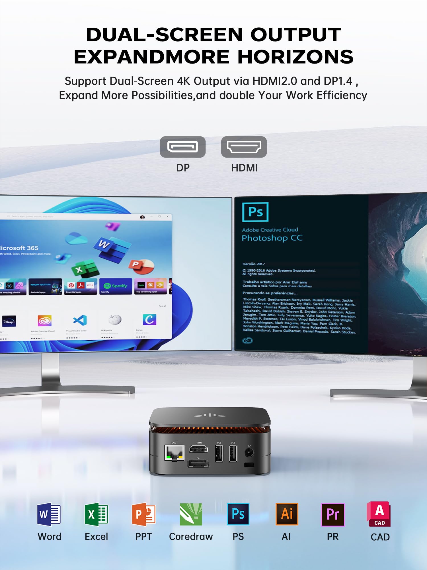 ACEMAGICIAN E1 Mini PC, Ιntel Alder Lake-N N95(3,4 GHz) 16GB DDR4 512GB SSD M.2 Mini Ordenador, HDMI 2.0+DP 1.4, BT4.2/WiFi 5/Gigabit Ethernet Fur Business — view 4