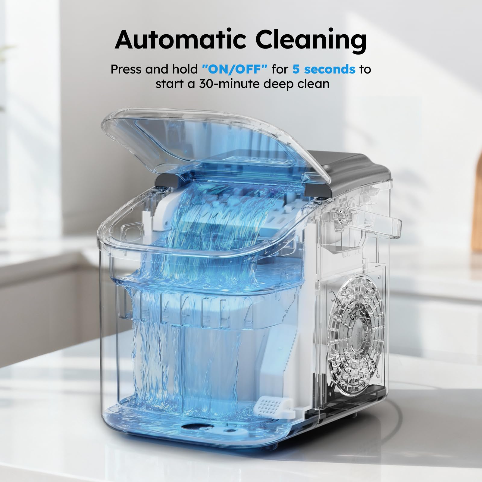 Countertop Ice Maker Machine 26lbs/24h,9 Ice Cubes Ready In 6 Mins,Automatic Clean Portable Ice Maker With Handle,40dbs Low Noise,Adjustable Ice Cube Size on Fridge.com - View 5