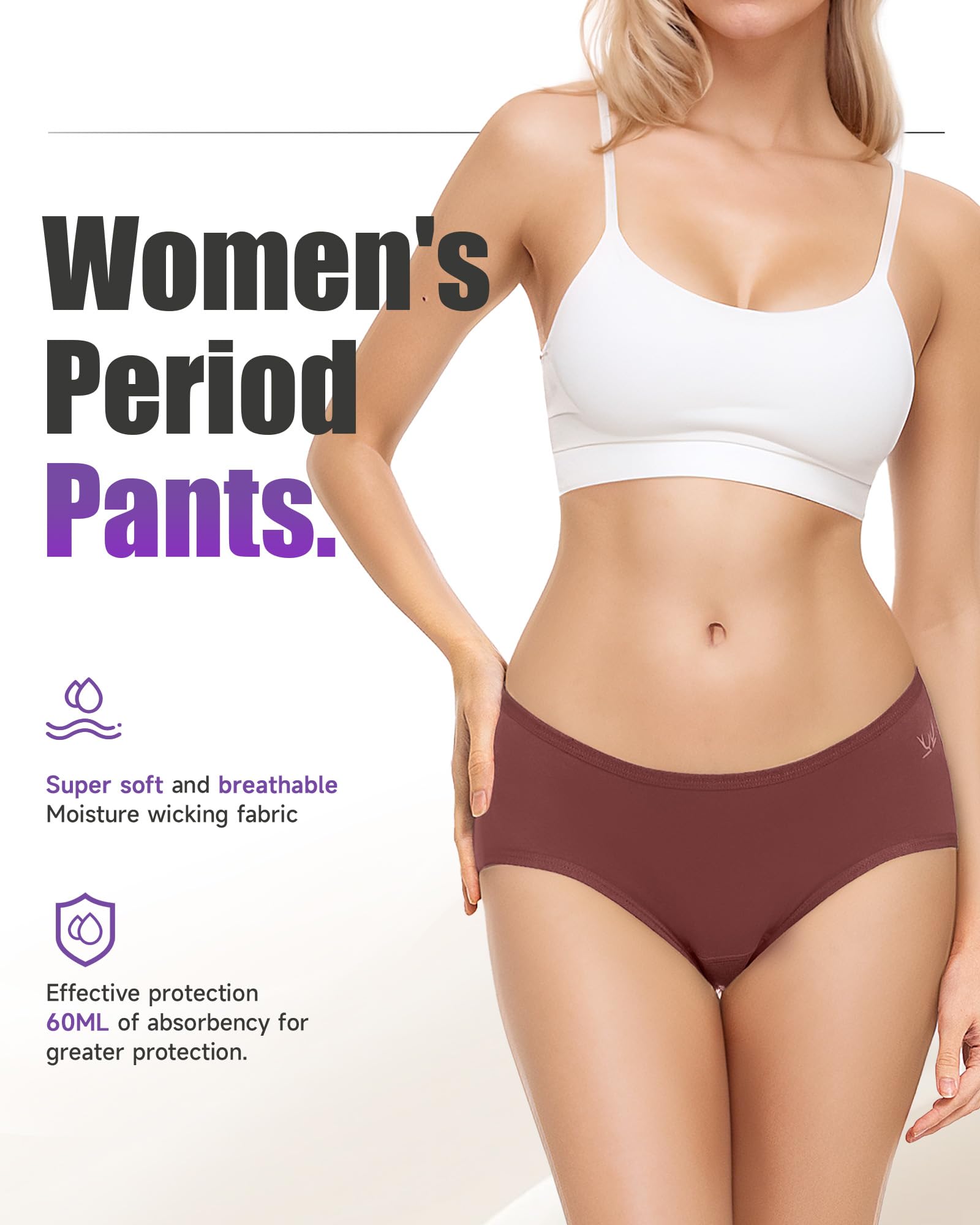 TANSTC Mutande Mestruali Donna Cotone, 4 Strati Mutandine Assorbenti A Prova di Perdite, Assorbenti e Riutilizzabili, 3 Pack