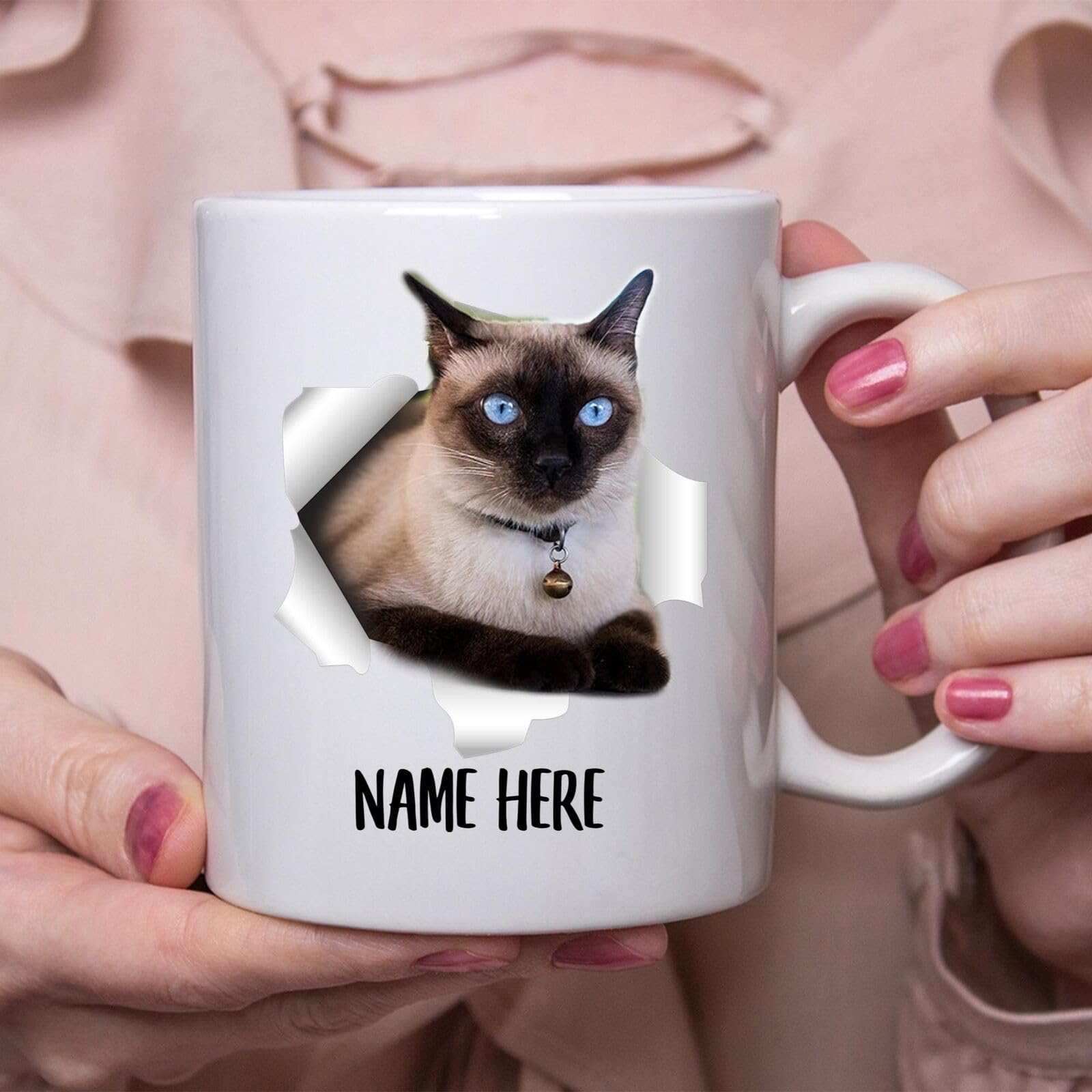 MUGSVILLA Funny Personalized Siamese Cat Tortie Custom Name Coffee Mug Printed Coffee and Tea Ceramic Mug- 320 ML Ceramic Coffee Mug 4866