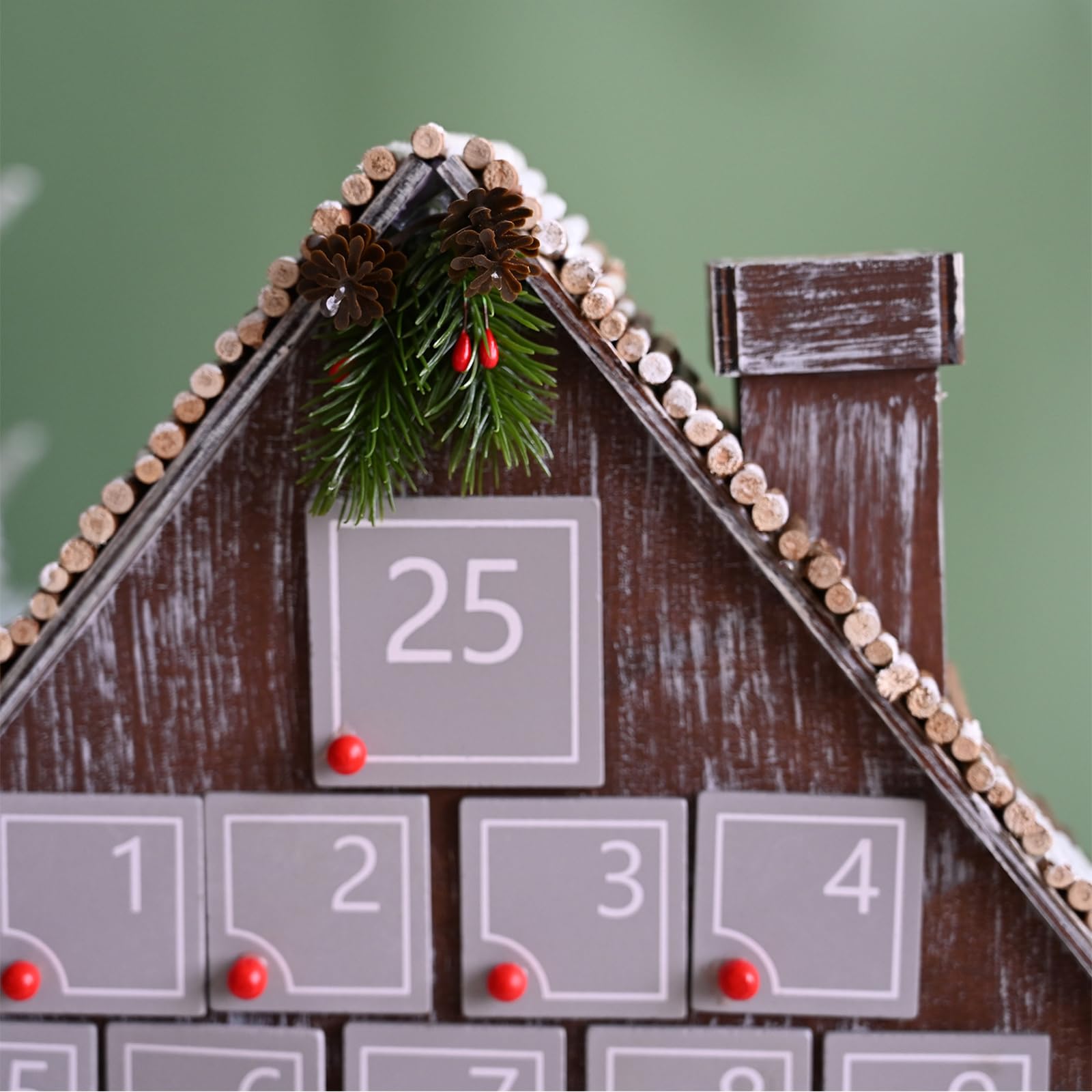 Calendario Dell'Avvento di Natale in Legno, Calendario Dell'Avvento a Forma di Casa con 24 Cassetti e Numeri da Riempire 2024, Calendario Dell'Avvento Riutilizzabile Fai-da-te