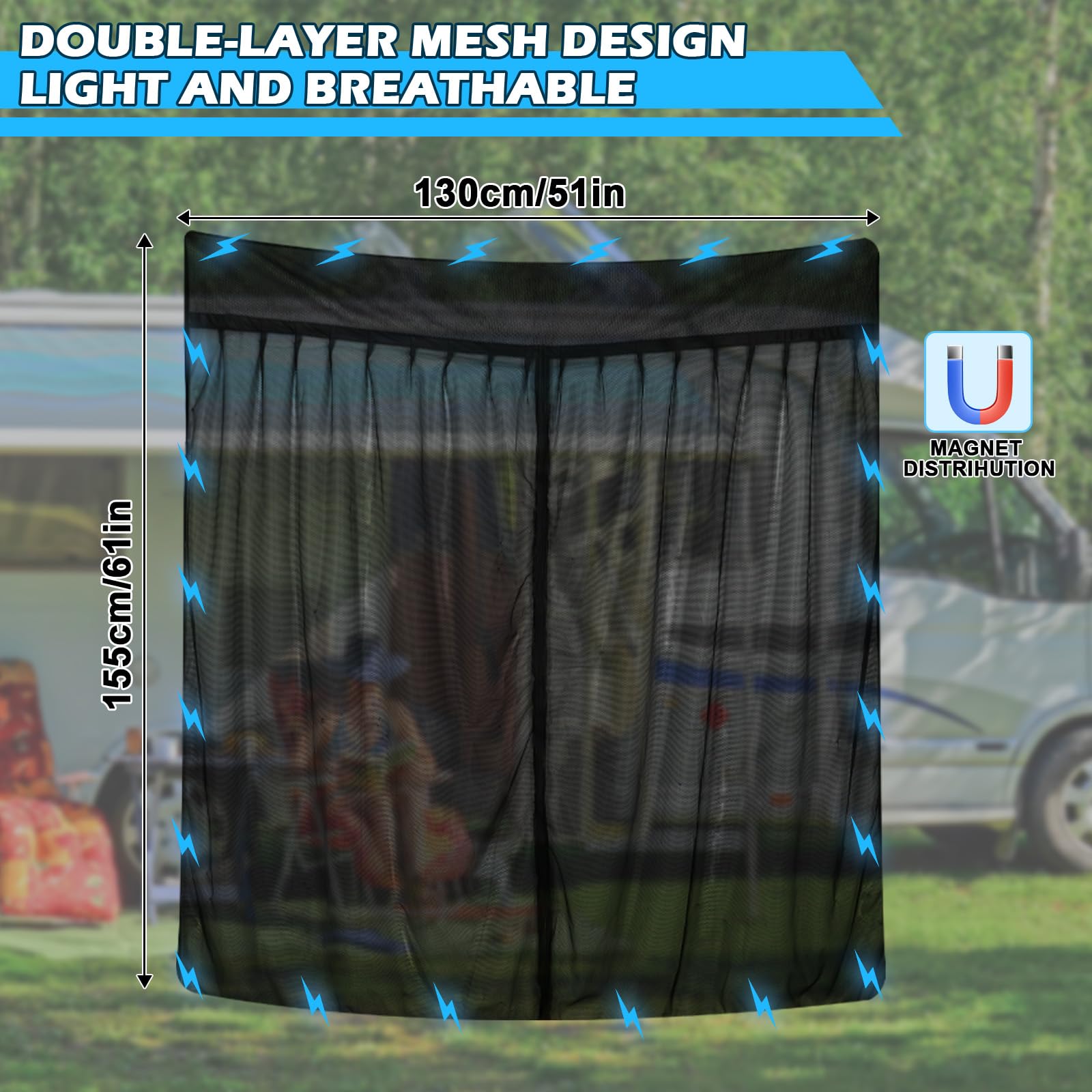 Mosquitera Magnética para Furgoneta para VW T6 T6.1 T6 California, Cortina Divisoria Magnética para Puertas Correderas, Ideal para Acampadas al Aire Libre