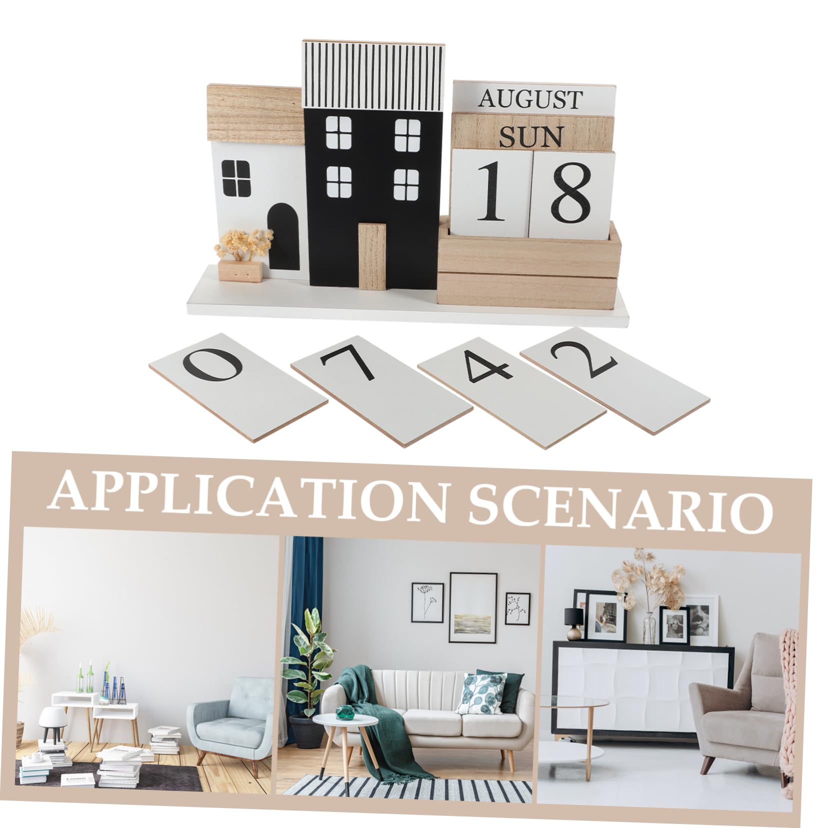 NUOBESTY Holztischkalender Ewiger Kalender mit Holzsockel für Schreibtisch Kalender für Schreibtisch Tischkalender aus Holz für Büro