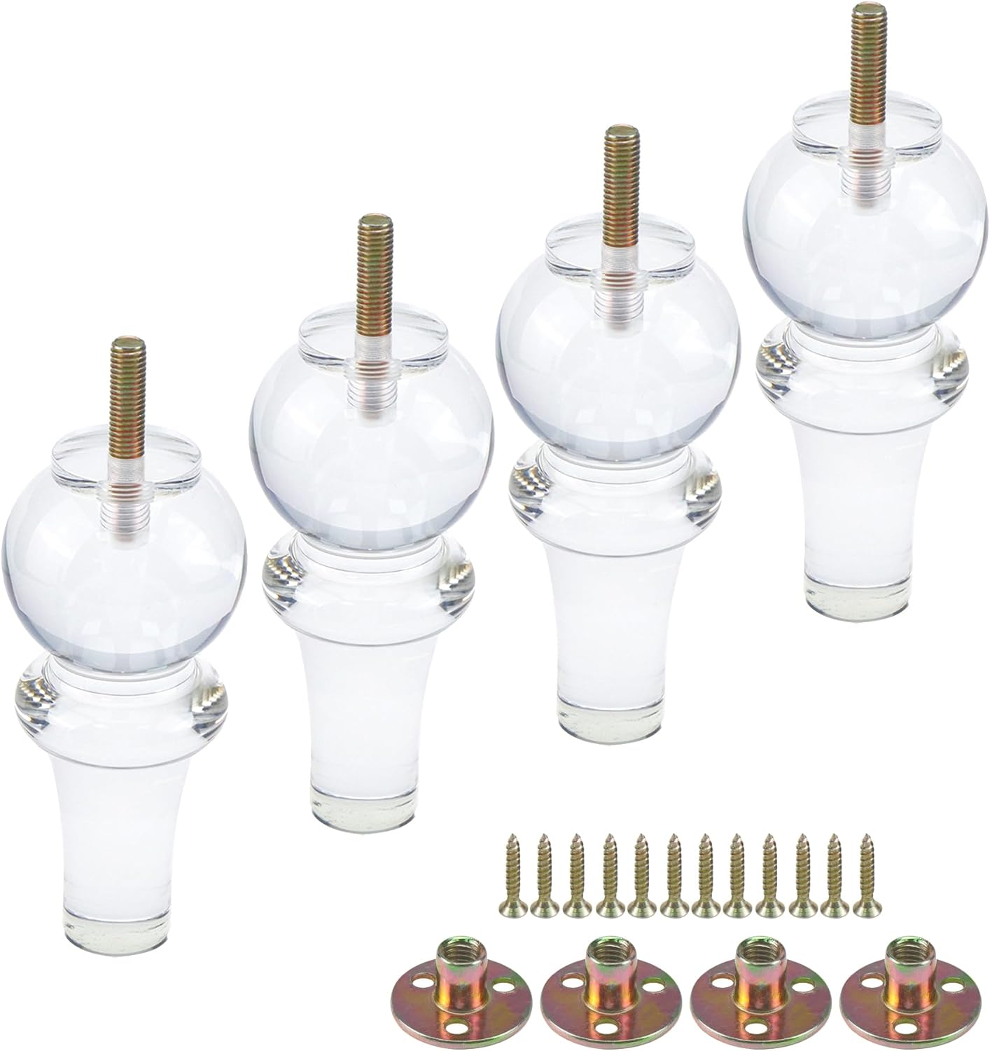 Mcredy Furniture Legs 5.9" Height Modern Acrylic Couch Sofa Bench Dresser Legs with Mounting Hardware for Couch Table Chair Sofa Feet Replacement Cabinet Leg, 4 Packs