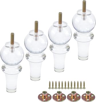 Mcredy Acrylic Sofa Furniture Legs, Floating Look with M10 Screw, 4Pcs | 5.9 In Height, Sleek Modern Aesthetics, Sturdy Support, with Mounting Hardware, for Ottoman Bench Table Sofa Risers