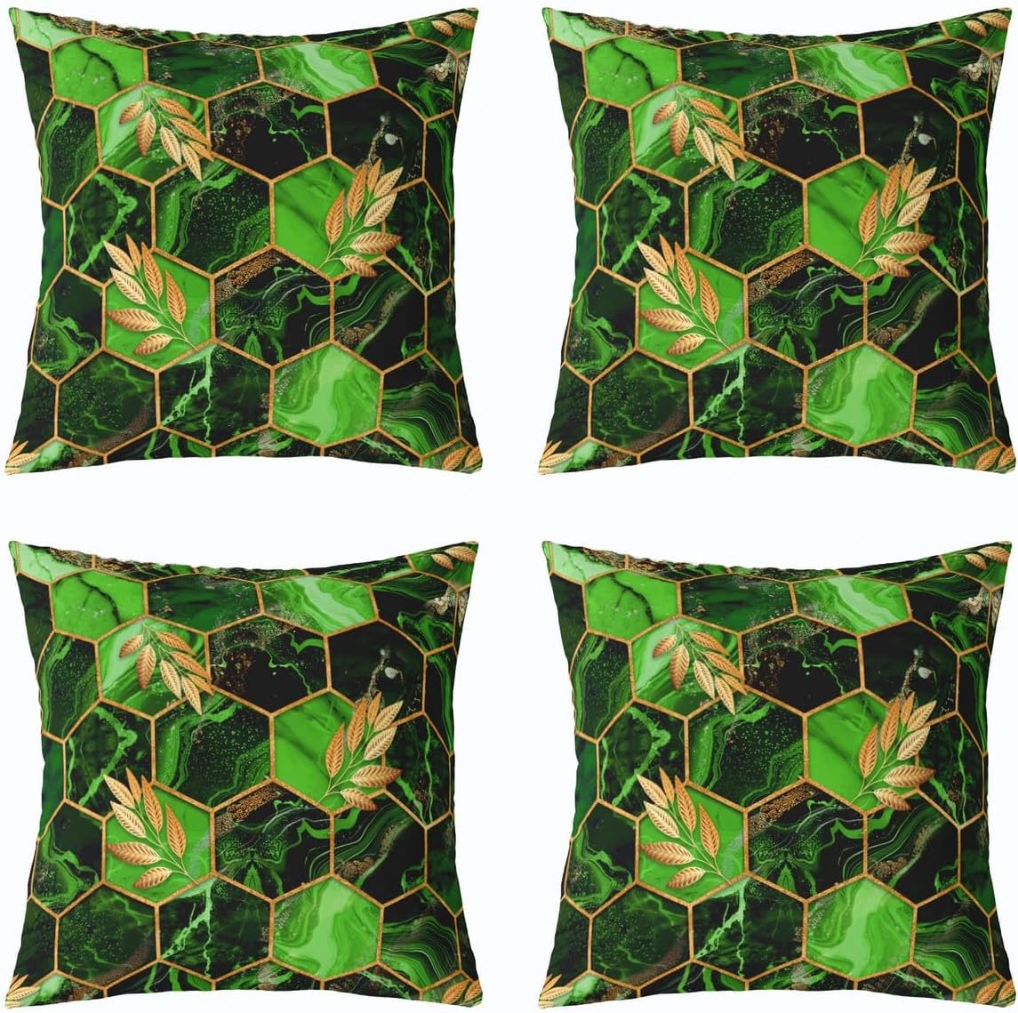 Honeycomb Pillow Cases Cushion Covers Green Marble Throw Pillow Covers 16"x16" Set of 4 Soft For Kids Modern Marble Aesthetic Decorative Throw Pillowcases Geometrical Green Gold Black Cushion Cases