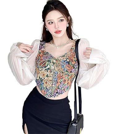 Buy ICW Women Polyester French Style Retro Vintage Lace-Up Floral