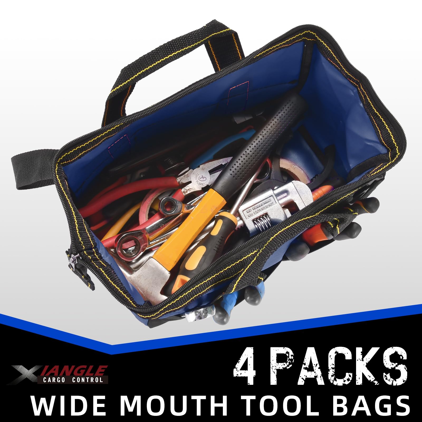 Paquete de 3 bolsas de herramientas pequeñas de 13 pulgadas para hombres, bolsa de herramientas impermeable con cremallera, bolsa de herramientas de boca ancha con material resistente para