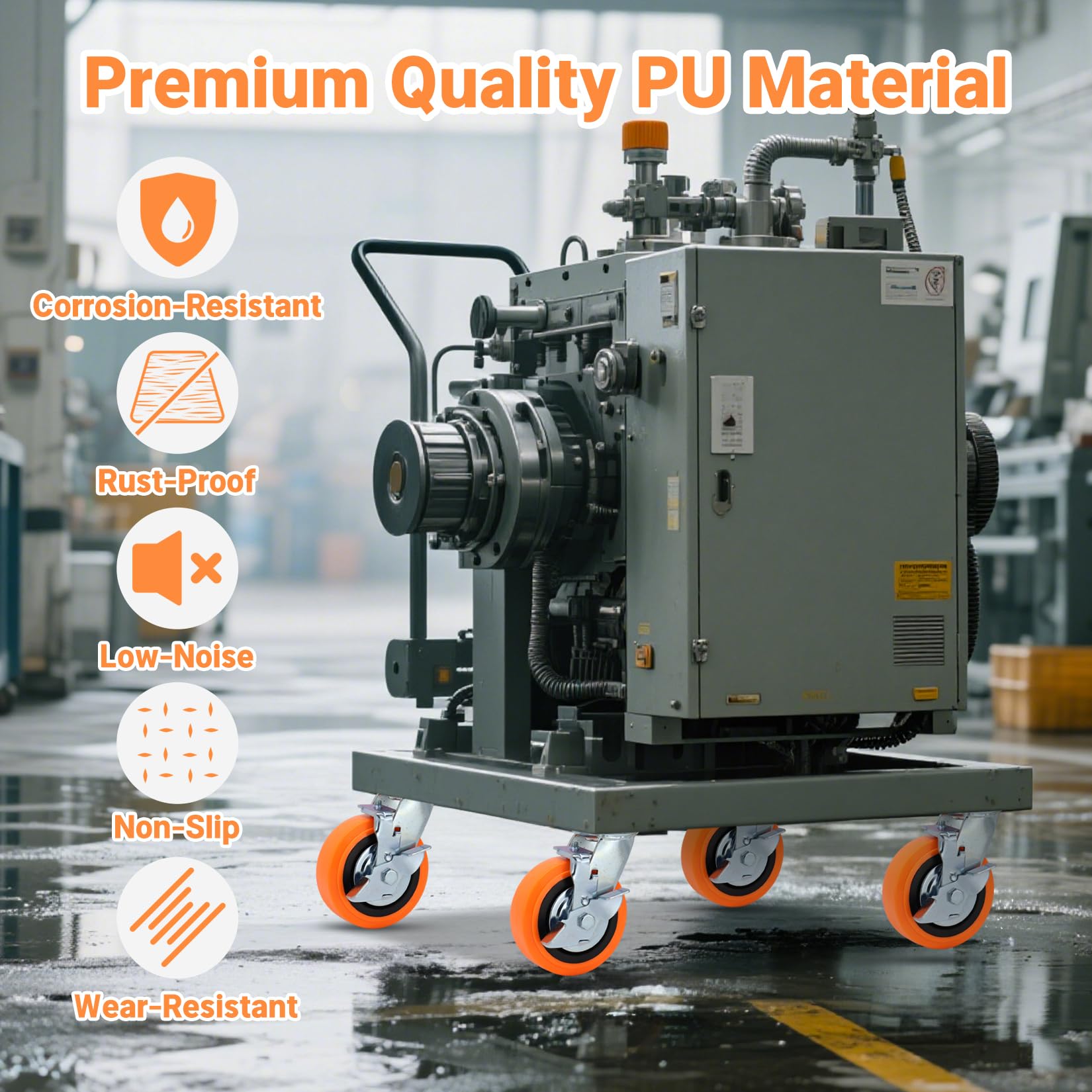 150mm Poliuretano Ruote per Carrello con Freno, Industriali Ruote per Carichi Pesanti Capacità 2000 Kg, Silenzioso, Resistente all'Usura Attrezzature Pesanti, Strumenti di Grandi Dimensioni