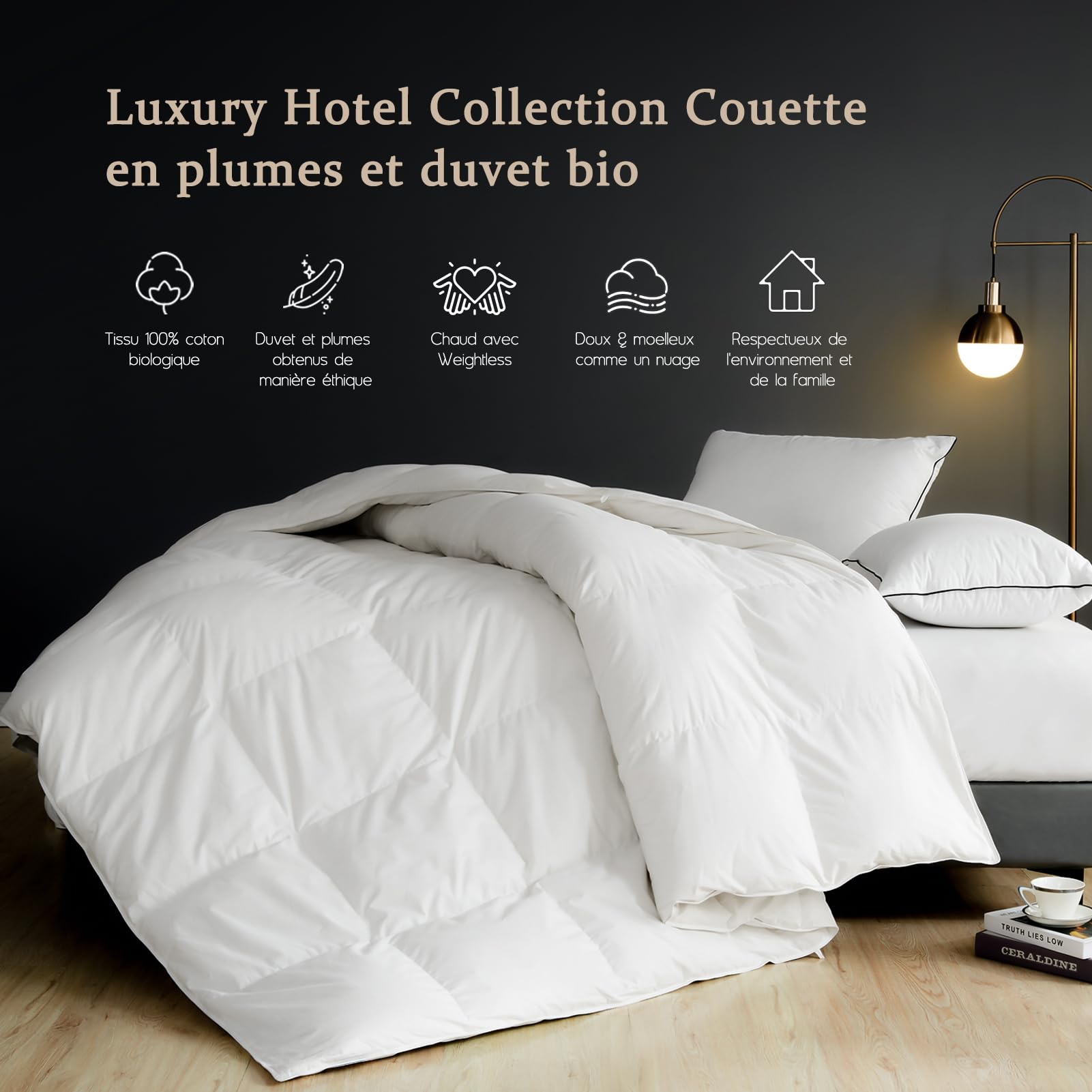 Édredon 100% Plumes D'oie 3000g – Couvre-lit 135x200 Cm Blanc Douillet