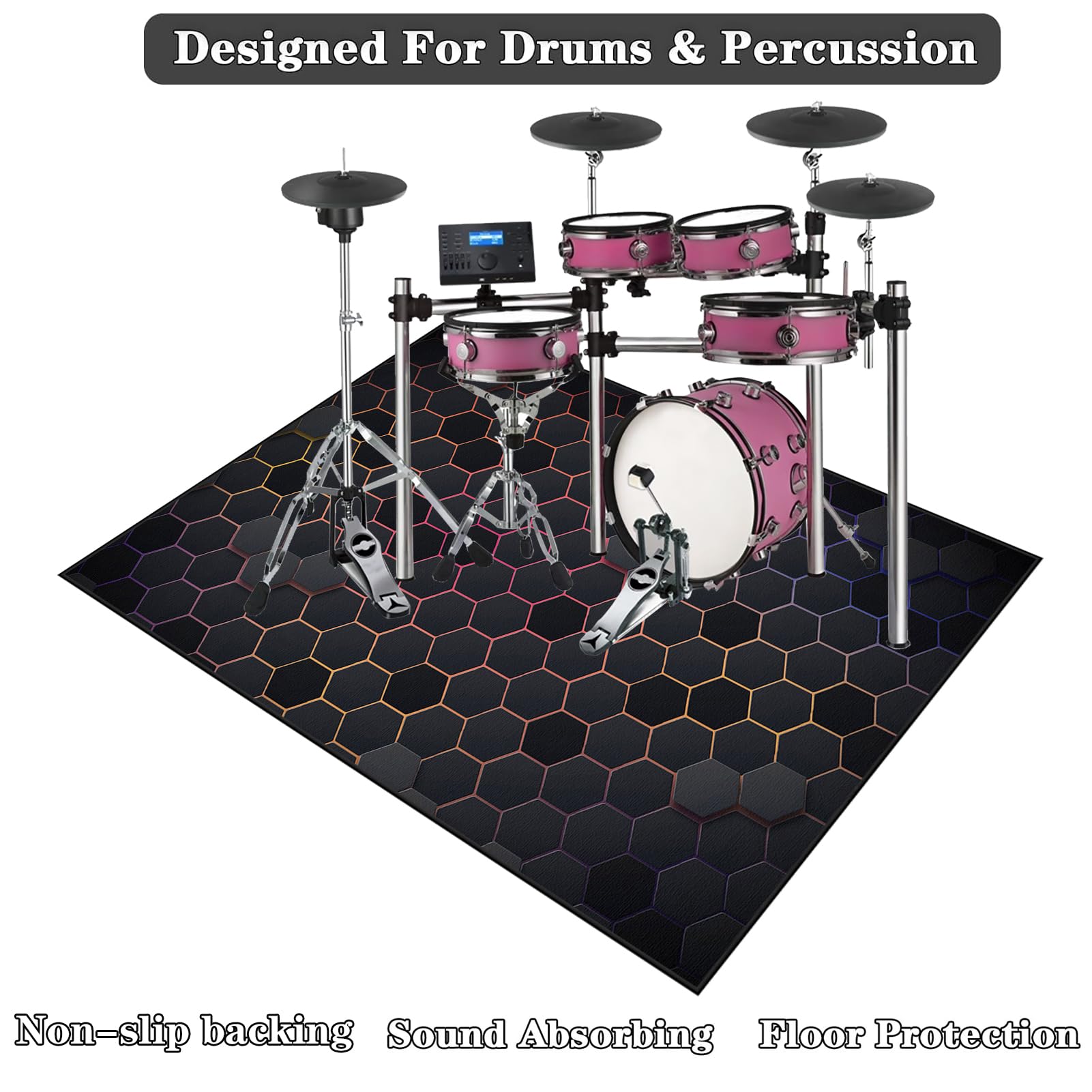 Tappeto per Batteria Insonorizzato | 180 x 140 cm Tappeto per Batteria Acustica | Tappeto Professionale per Batteria e Strumenti a Percussione Elettronici per Grancassa Rullante e Altri Strumenti
