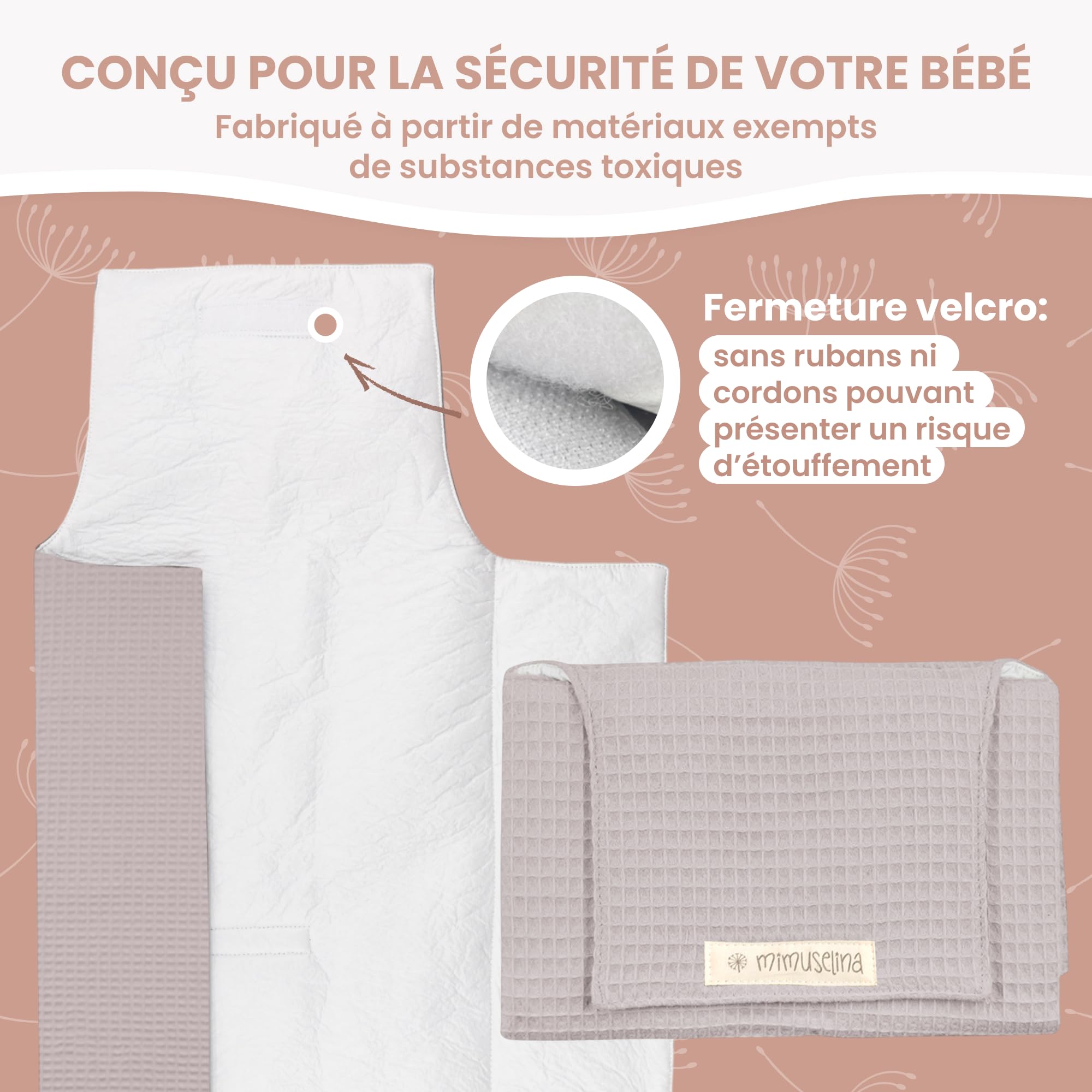 MIMUSELINA Tapis a Langer Bebe | Matelas a Langer Bebe Voyage Imperméable et Léger | Extérieur 100% Coton, Intérieur Lavable et Sans BPA | Pliable avec Fermeture Pratique | Espagne - 5