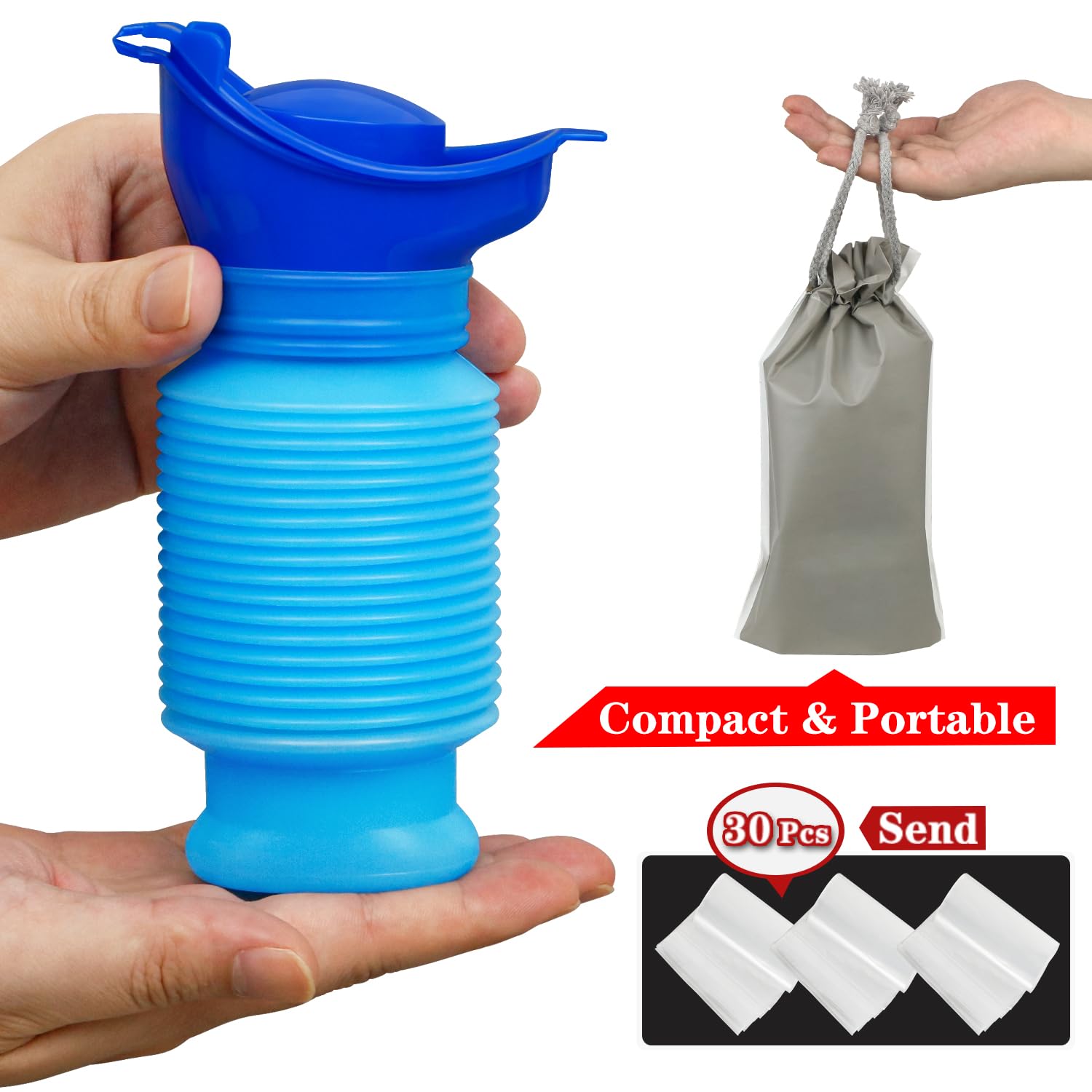 Botellas para orina para hombres, botella plegable con bolsas desechables, orinal de emergencia portátil para hombres y mujeres, 750 ml, a prueba de fugas, juego de 2 botellas para orina adecuadas