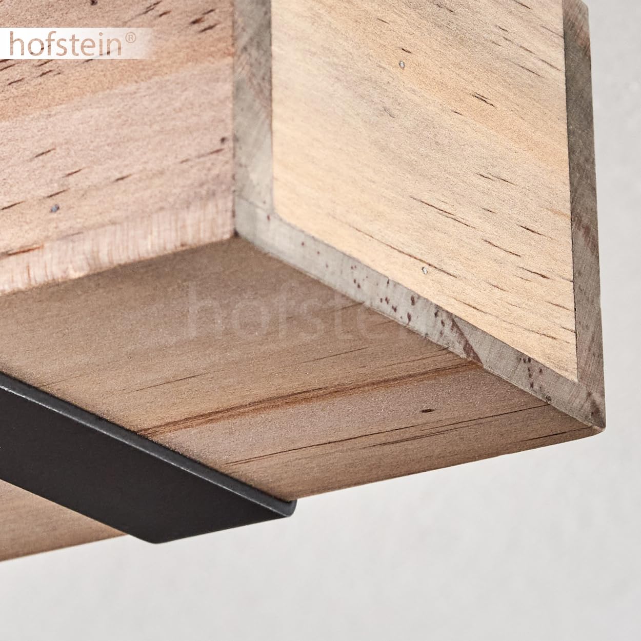 Lámpara de techo Montgomery, lámpara de techo moderna de metal/madera en color negro/natural, luminaria de diseño industrial con vigas de madera, 2 luces, 2 x E27, sin bombillas