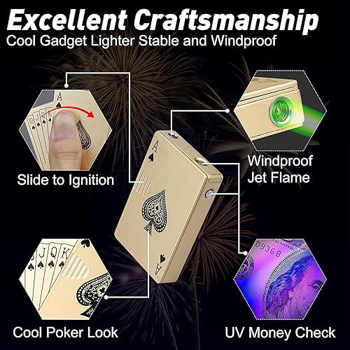 Miniatura 2 de Encendedor de antorcha de chorro de 2 unidades, encendedor de tarjetas de llama verde y roja, diseño de póquer a prueba de viento, encendedor de