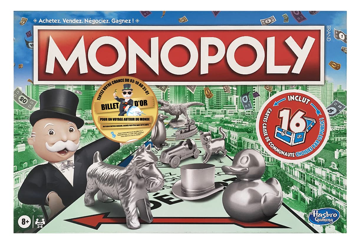 Monopoly, Gioco per Famiglia e Bambini, da 2 a 6 Giocatori, a partire da 8 anni, include carte scelte dal pubblico multicolore