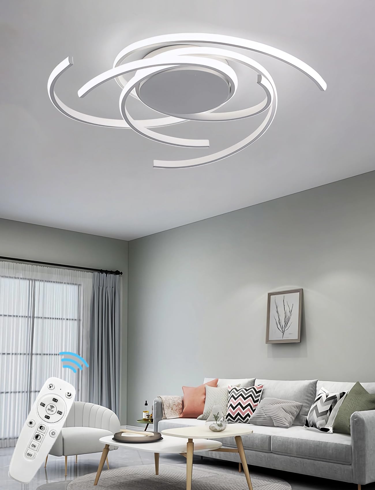 Plafonnier à intensité variable de 75cm avec télécommande pour salon et cuisine blanc - 8