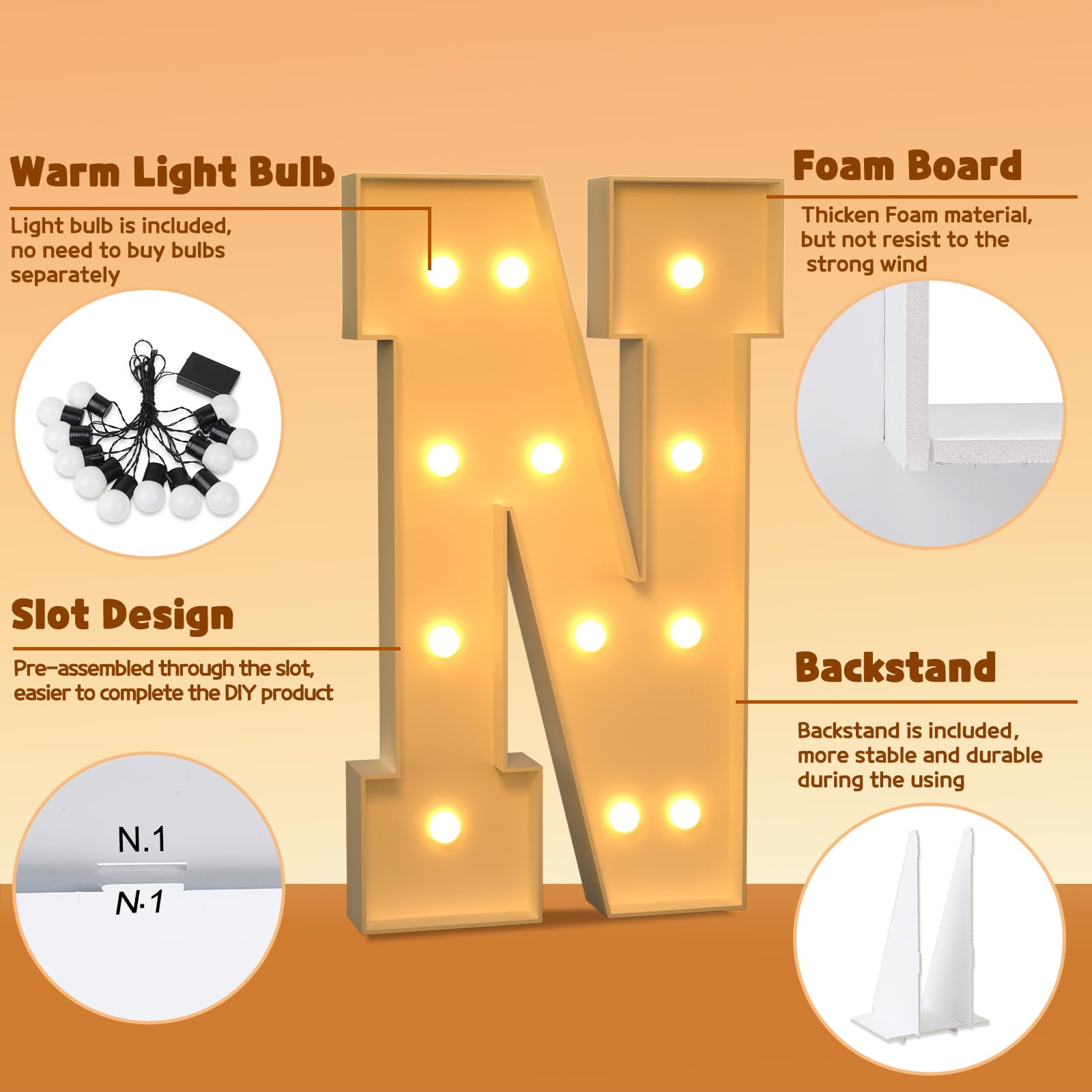 imprsv 4FT Marquee Light Up Letters, Large Light Up Letters for Birthday Party Decor Wedding Decorations, Marquee Letters for Party Decoration Large Marquee Letters Arch Kit Decorations Letter N