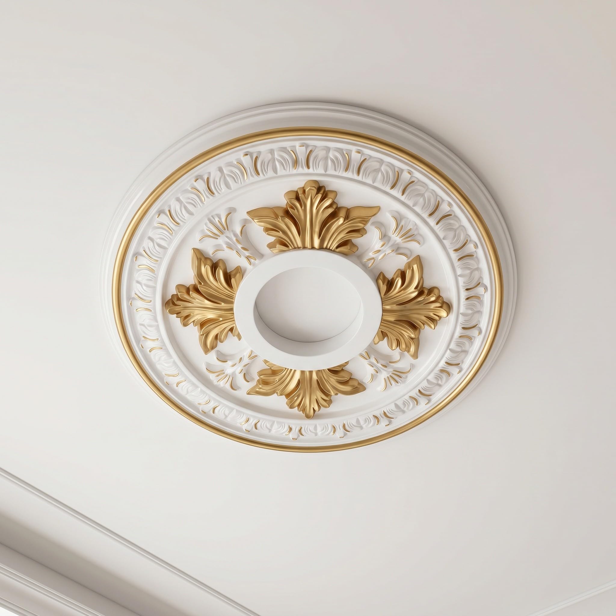 Toddmomy Anello decorativo per soffitto a medaglione - Cornice decorativa effetto gesso - Piastra rotonda bianca per apparecchi di illuminazione, nasconde le imperfezioni, diametro interno 4,3" e