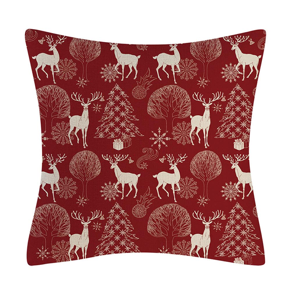 4 Piezas Funda de Almohada 65x65cm Navidad Retro Fundas de Cojín Terciopelo Sencillo y Decorativo para Sofá Camas Dormitorio Coche Lino Cojines Throw Pillow Covers （26x26in）
