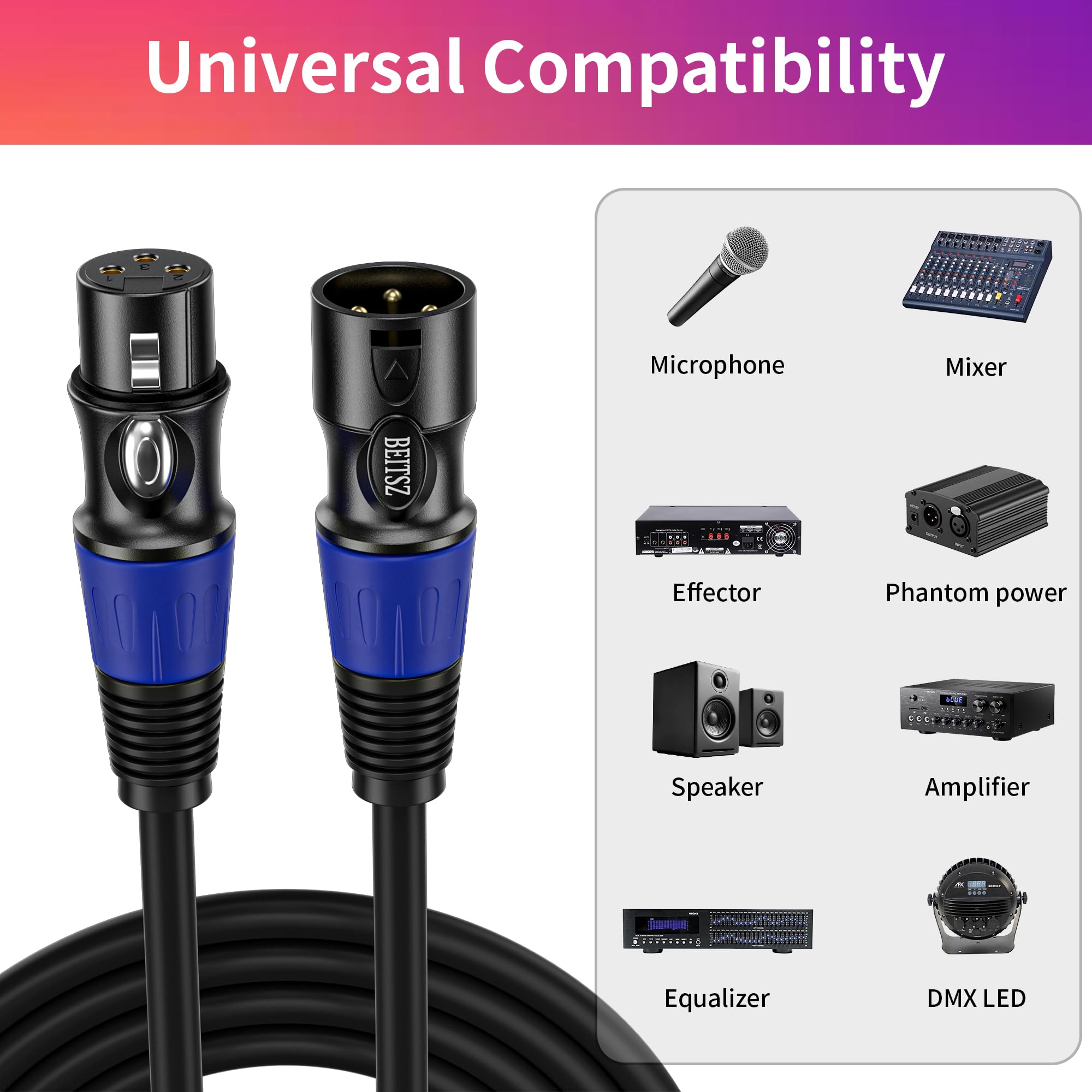 Câble XLR 20m 2 paquet, Câble Microphone XLR Mâle vers Femelle Compatible avec Microphones, Enceint, Consol Mixag, Amplificateur
