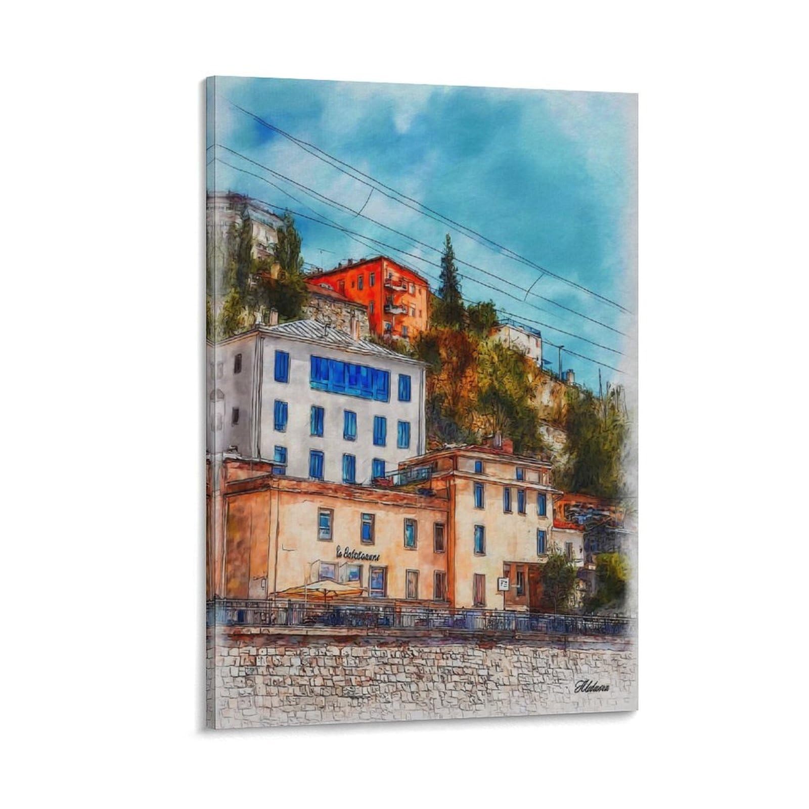 Cnaheiz Frame-Style Salzburg Austria Austria 08X12inch(20X30cm) Vintage Travel Poster Watercolor Canvas Art