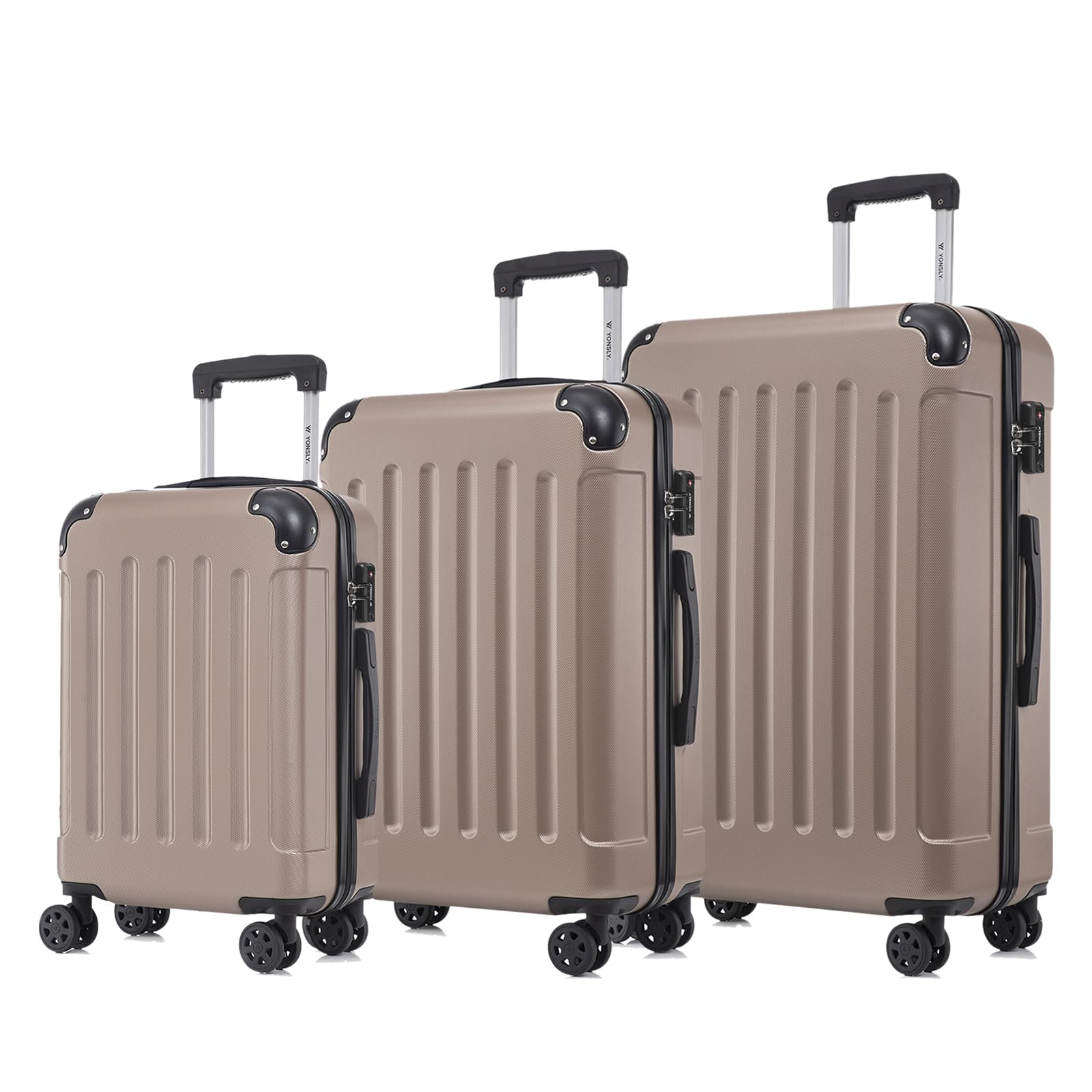 yonsly Koffer Suitcase, Trolley Reisekoffer, Rollkoffer Handgepäck mit 4 Rollen 360°, ABS Hartschalen, Sicherheitsschloss, Weicher Gummigriff, 210D-Futter