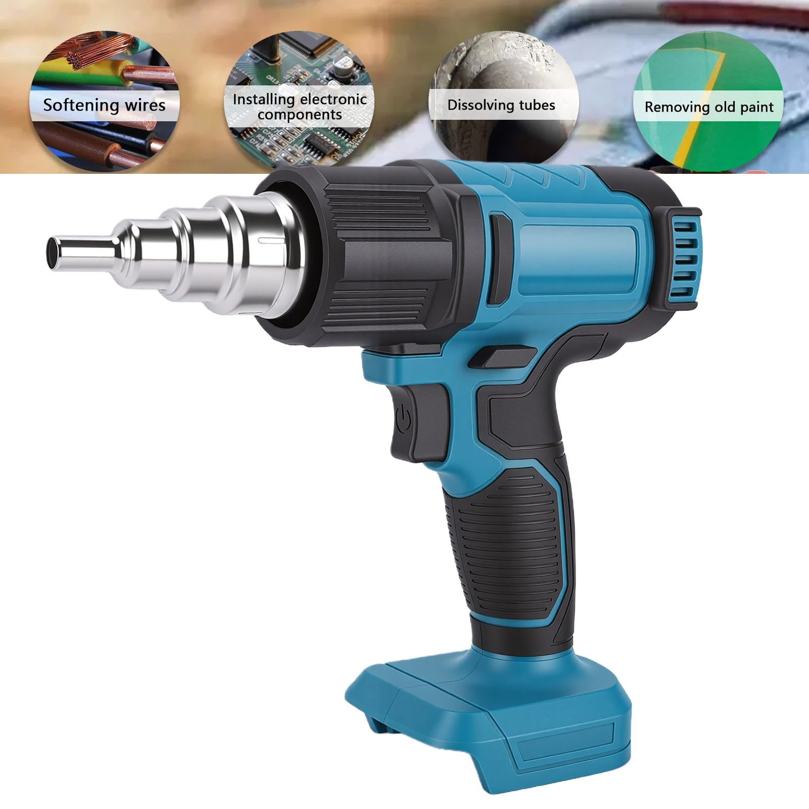 Eujgoov Pistola de Calor Inalámbrica para Batería de 18 V 122-1022 °F LCD Temp Ajustable | 5 configuraciones de flujo de aire, función de memoria guarda la última temperatura, bloqueo de seguridad para decapado de