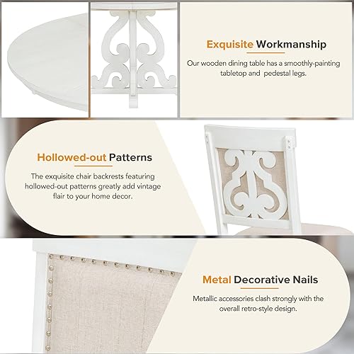 Miniatura 4 de Merax Juego de mesa de comedor redonda de 5 piezas para 4, juego de mesa de cocina extensible con 4 sillas tapizadas, juego de mesa de comedor y