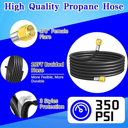 Miniatura 3 de Extensión de manguera de propano trenzada de alta presión de 18 pies con acoplamiento de conversión de 38 pulgadas a NPT hembra de 12 pulgada, NPT