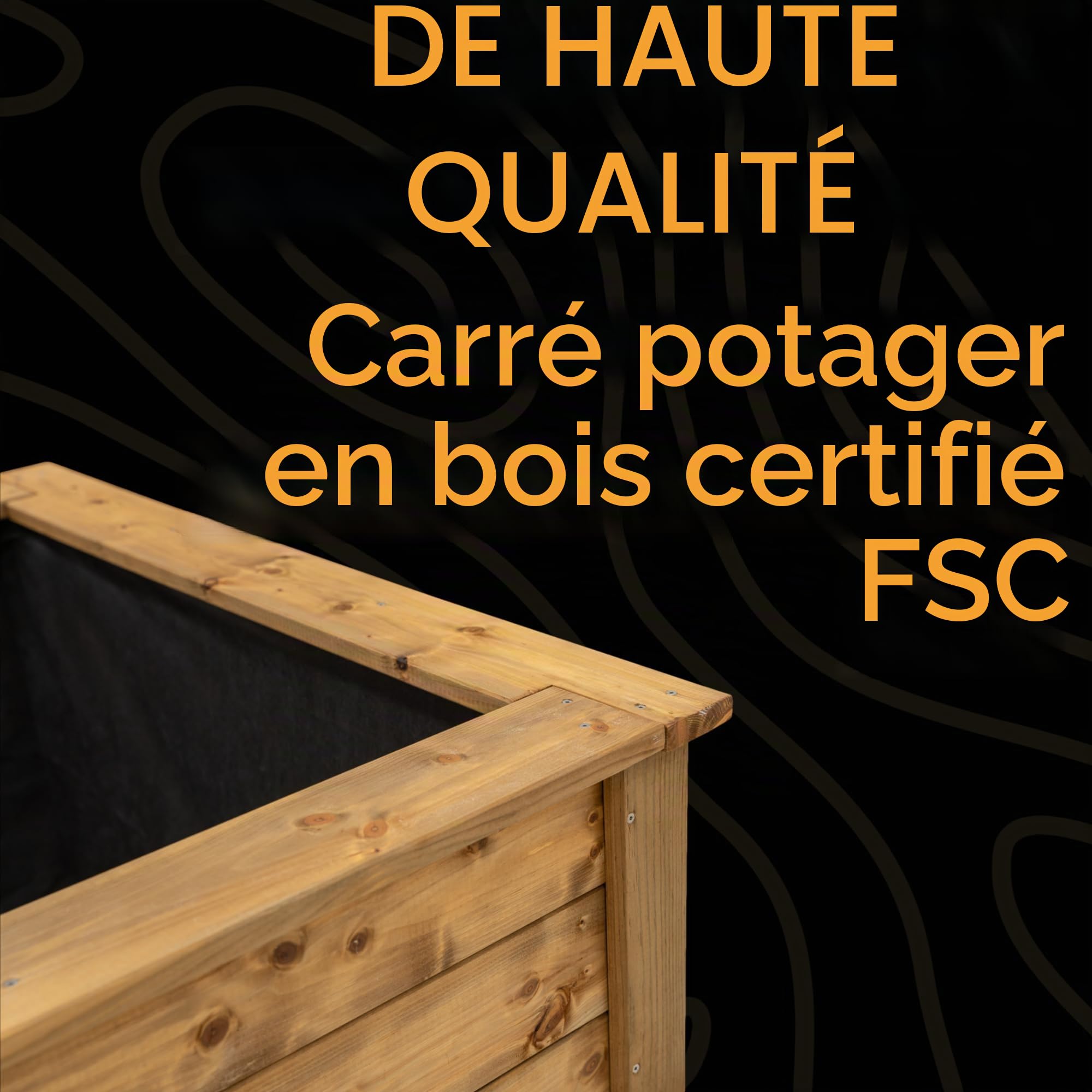Carre Potager Exterieur Bois, Bac Jardiniere Surélevé Fabriqué en Europe (Géotextile Inclus, Bois Imprégné) [Grand]