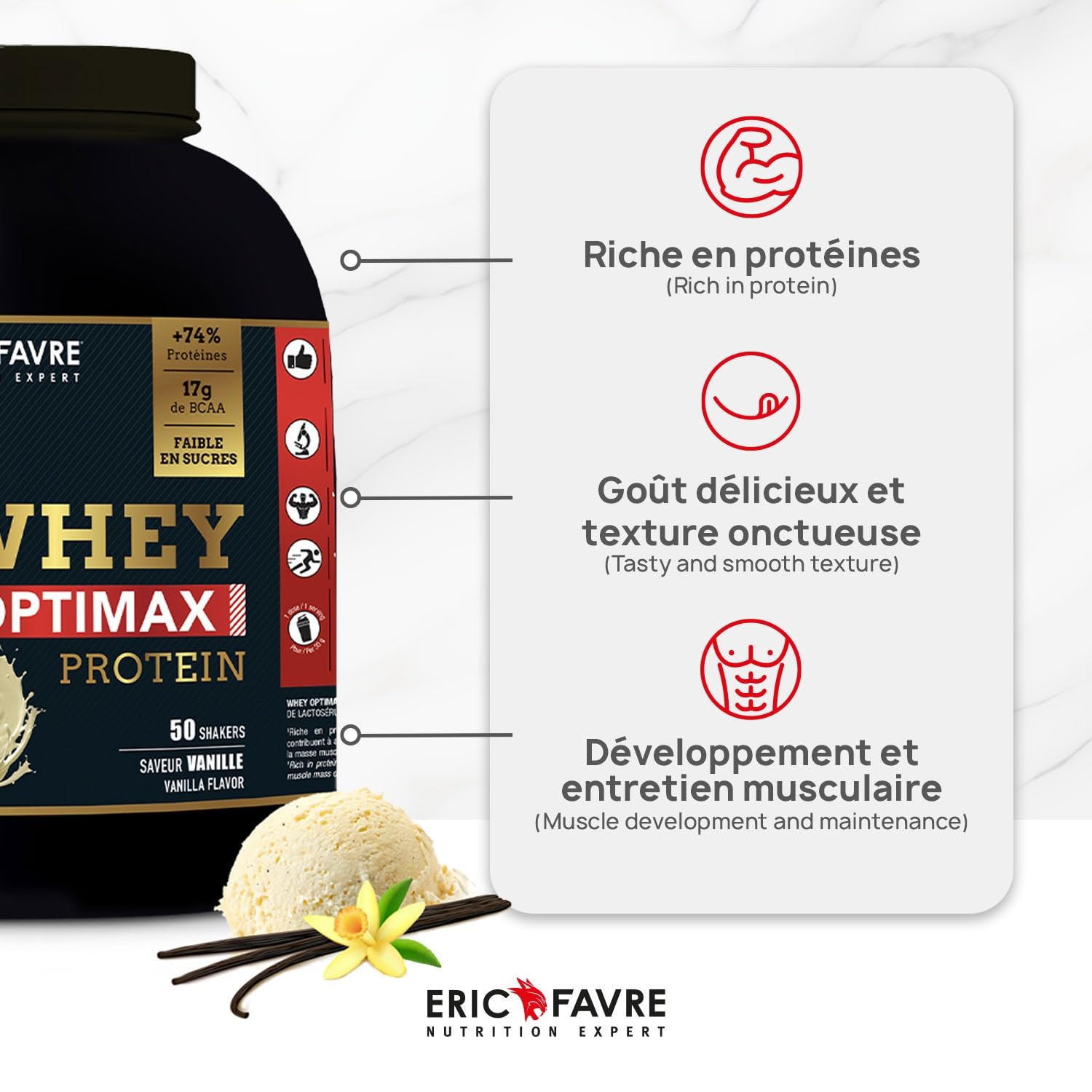 Pack Whey & Créatine – Whey Optimax 500g + Créatine Monohydrate Micronisée – Protéines 74% + Créatine Pure – Avant & Après Entraînement – Musculation & Performance - Eric Favre