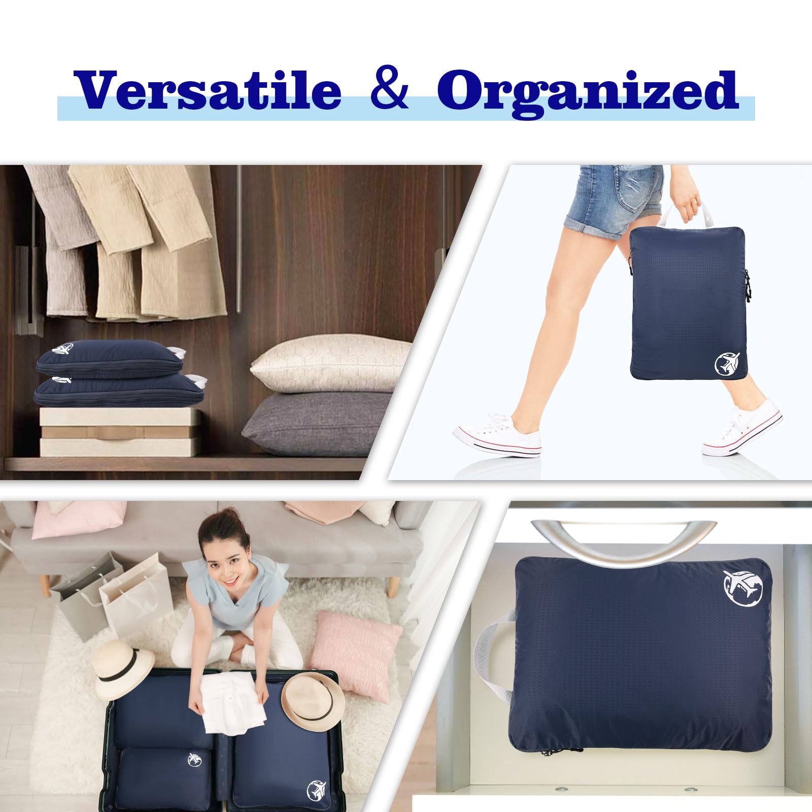 Sac de Compression, Nylon Ultralégers Sacs de Rangement de Voyage, Lot de 4 Packing Cubes d'emballage pour Valise, Organisateurs de Bagage pour Valise et Sac à Dos