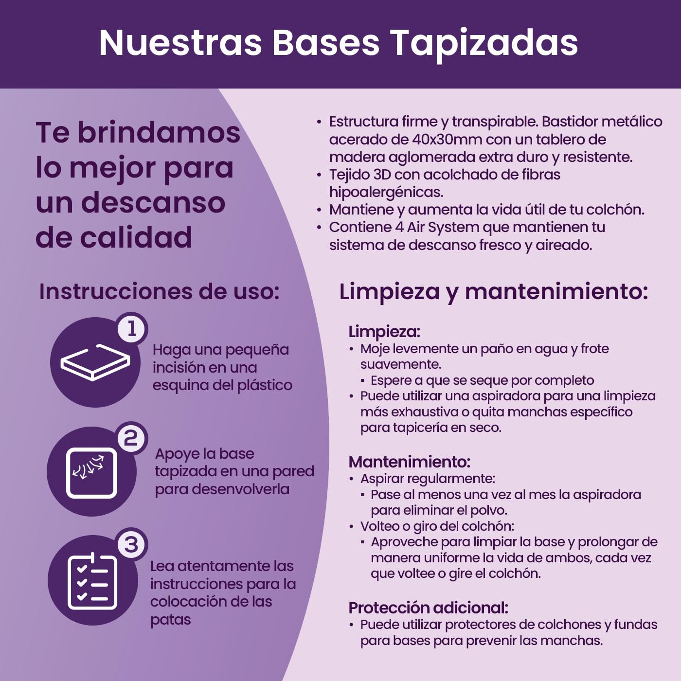 mattfy - Base Tapizada 3D 135 x 190 Beige Extra Resistente con Gran Estabilidad y Barras de Refuerzo, Incluye 6 Patas metálicas roscadas de 25cm