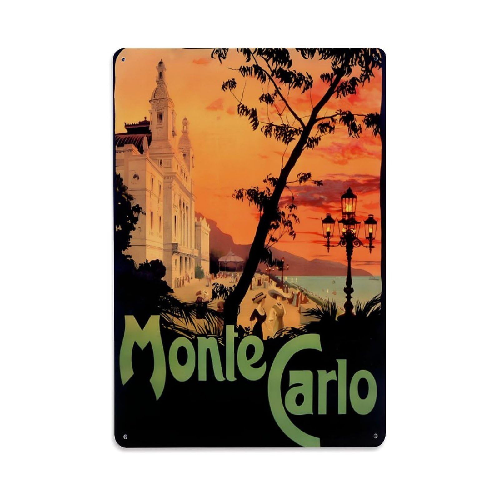 Vintage Travel Poster Casino Montecarlo Metal Tin Sign Wall Decor for Cafe, Club, Garden Metal Poster 8x12Inch