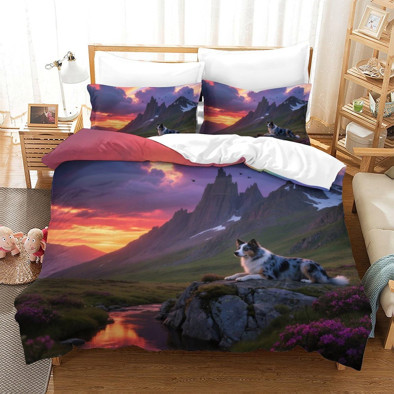 Parure de lit 3D chien pour chambre d'enfant et adulte en microfibre douce