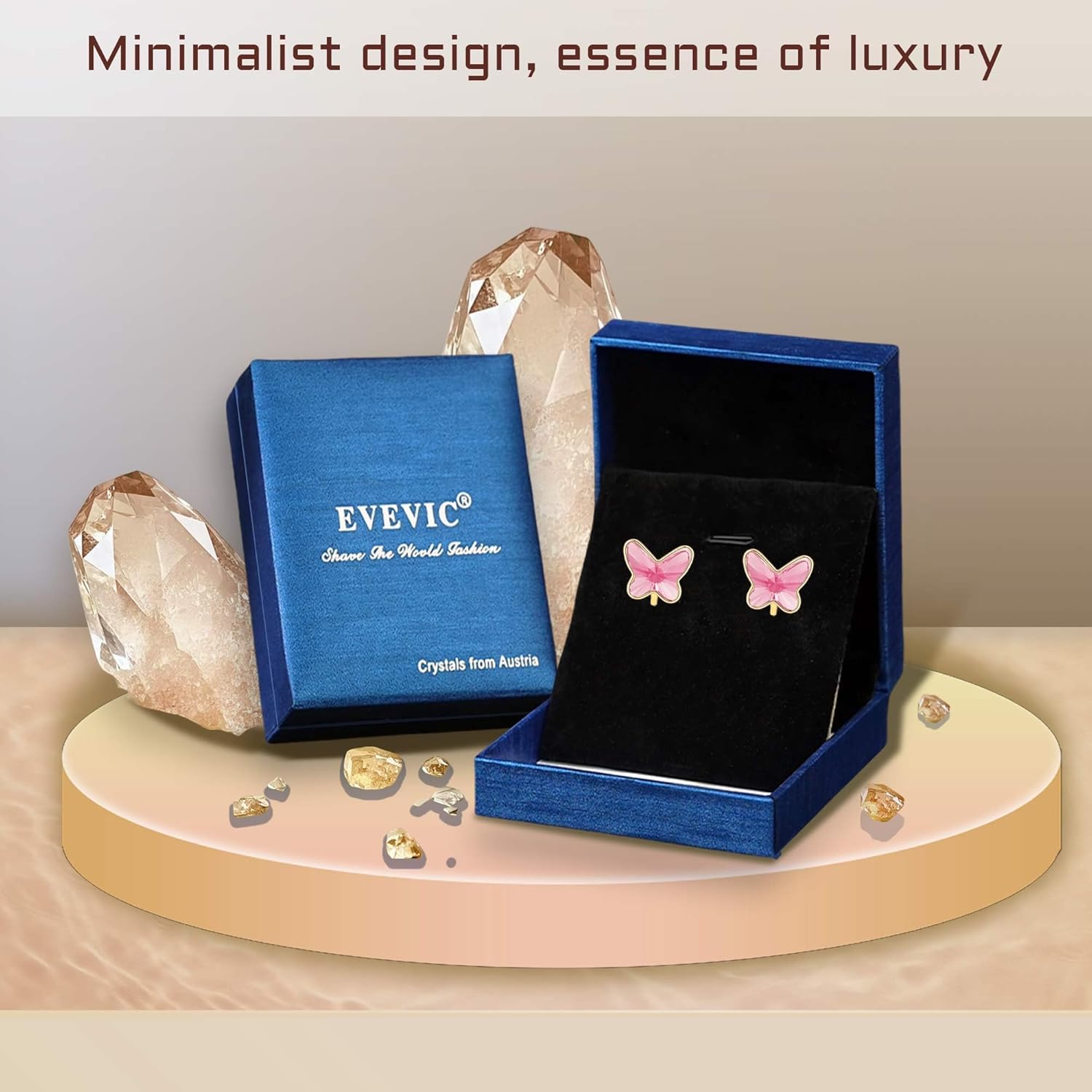 EVEVIC Austrian Crystal Butterfly Clip On Earrings for Women Adjustable Screw Back Non Pierced Earring 14K Gold Plated Hypoallergenic Jewelry - Image 7
