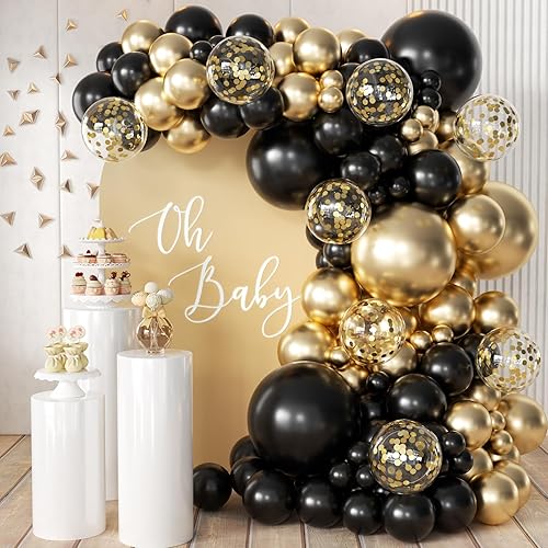 Miniatura 1 de Kit de arco de guirnalda de globos negros y dorados de 155 piezas con globos de confeti dorado para graduación, Año Nuevo, cumpleaños, boda,