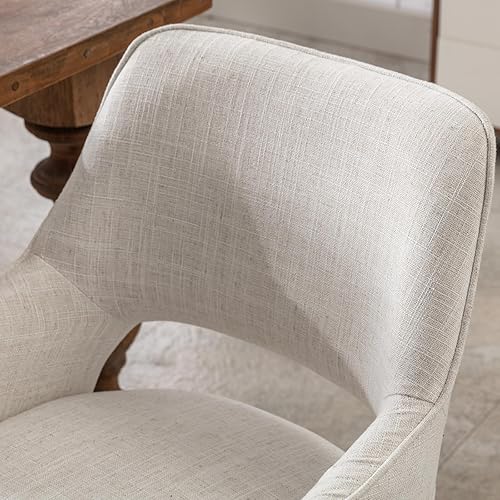 Miniatura 6 de Juego de 2 sillas de comedor modernas, tapizadas, de lino, con respaldo abierto medio y patas de madera, sillón para el hogar, cocina y restaurante,