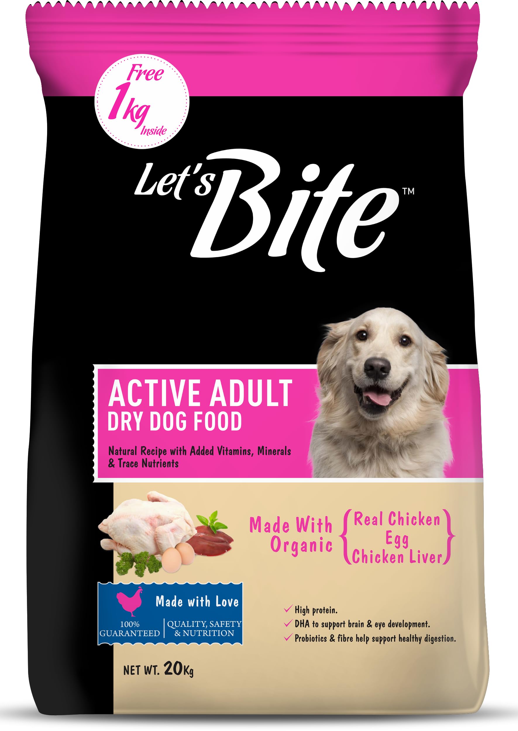 Lets Bite Active Adult Dry Dog Food, 20Kg (+1Kg Extra Free Inside),Total 21Kg Pack (B09QX93ZVP) Amazon Price History, Amazon Price Tracker